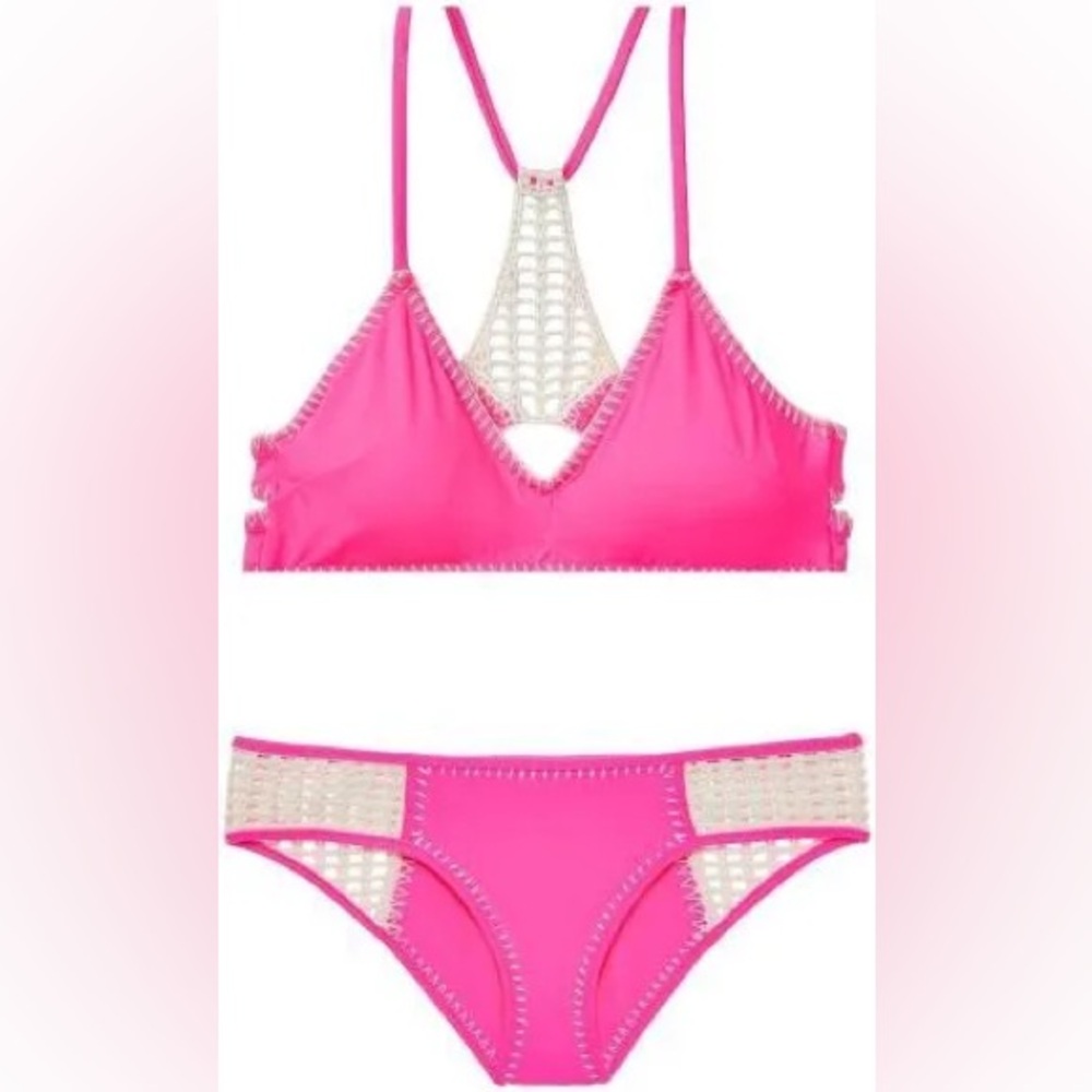 VTG Victoria’s Secret Kiawah Crochet Racerback Bikini Top and Bottom Set M and S